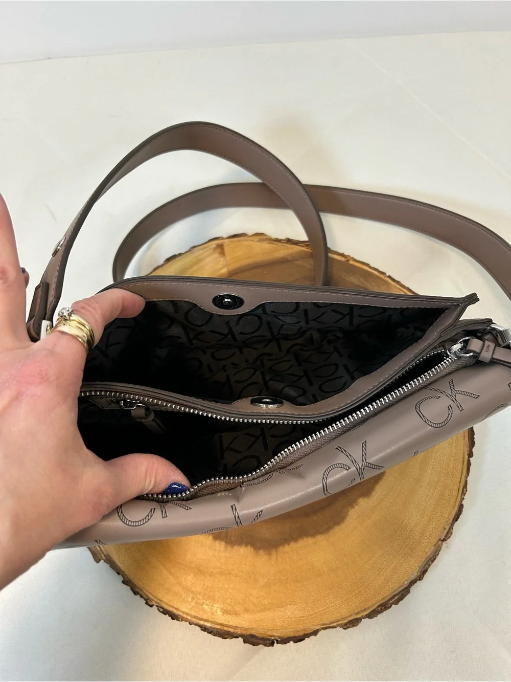 Calvin Klein Signature‎ Embossed Asymmetric Triple Compartment Shoulder Bag